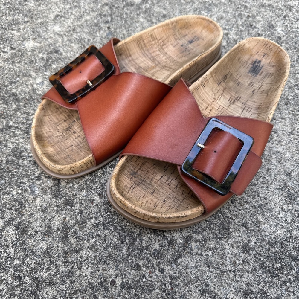 NORDSTROM RACK Evelina Buckle Slide Sandal Brown Bombay Women's 8 Tortoiseshell